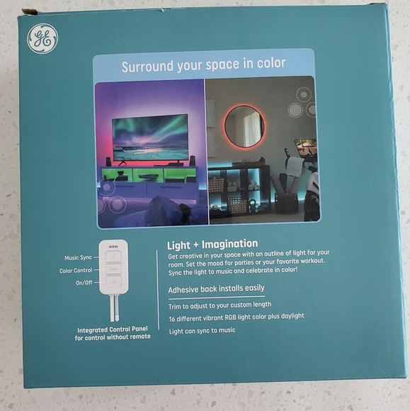 GE LED Light Strips, Remote, Color + White, 32 tf, Trimmable, Sync to Music, New - Picture 5 of 14